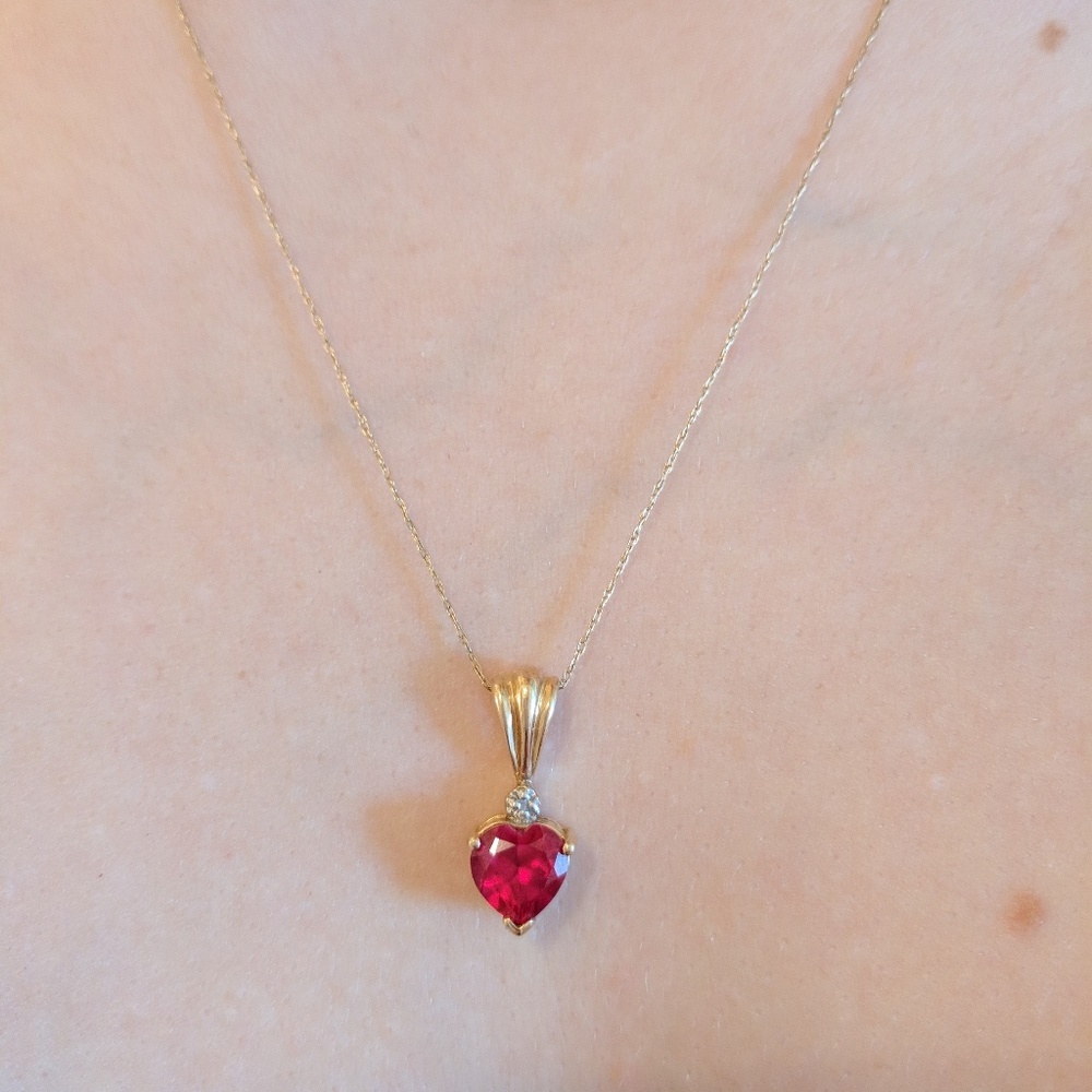 10k gold diamond and ruby heart necklace